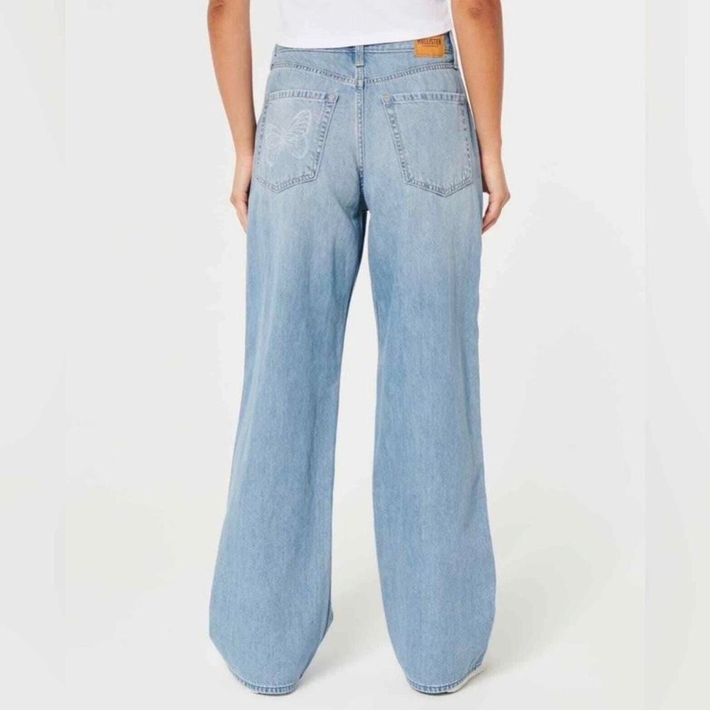 Hollister Ultra High-Rise Dad Jeans Light Wash Butterfly Print 0R Y2K - Picture 4 of 9